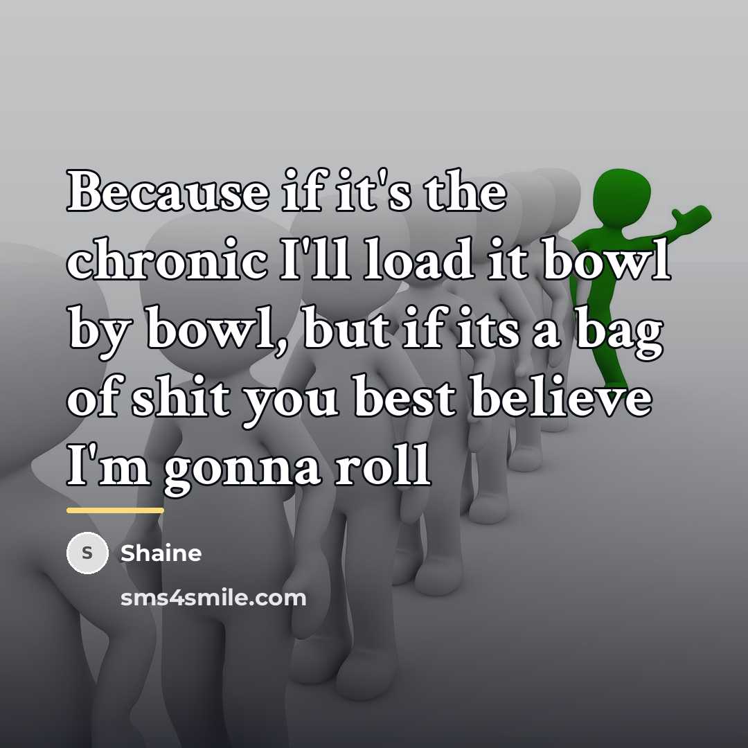 “Because if it's the chronic I'll load it bowl by…” quote by Shaine