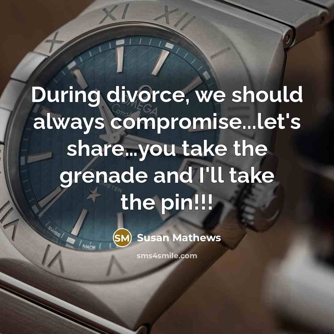 “During divorce, we should always compromise...let's share....you take the grenade…” quote by Susan Mathews