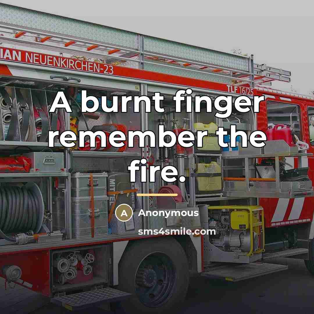 “A burnt finger remember the fire.…” quote by Anonymous