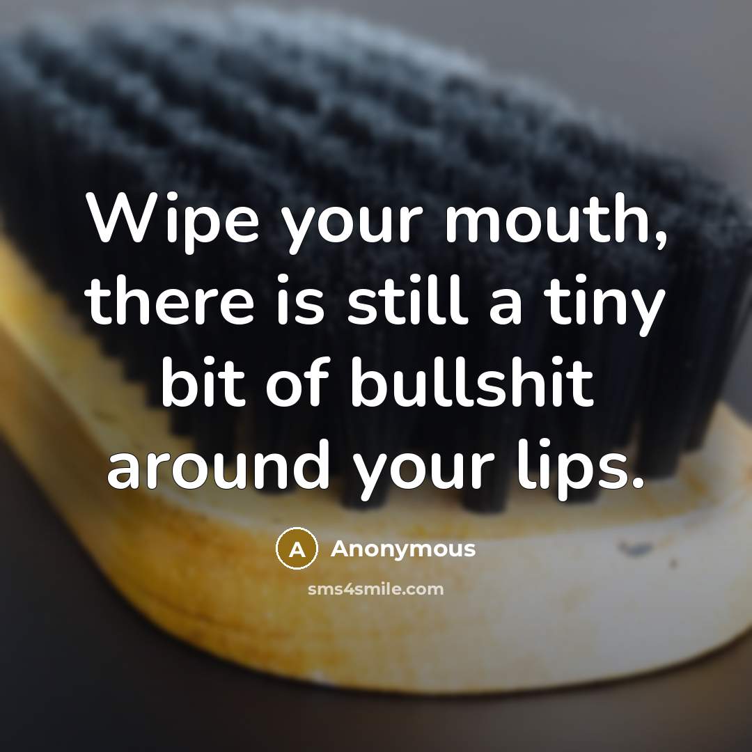 “Wipe your mouth, there is still a tiny bit of bullshit around your lips.” quote by Anonymous