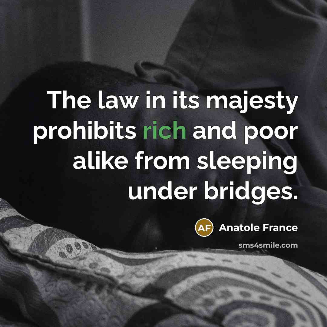 “The law in its majesty prohibits rich and poor alike…” quote by Anatole France