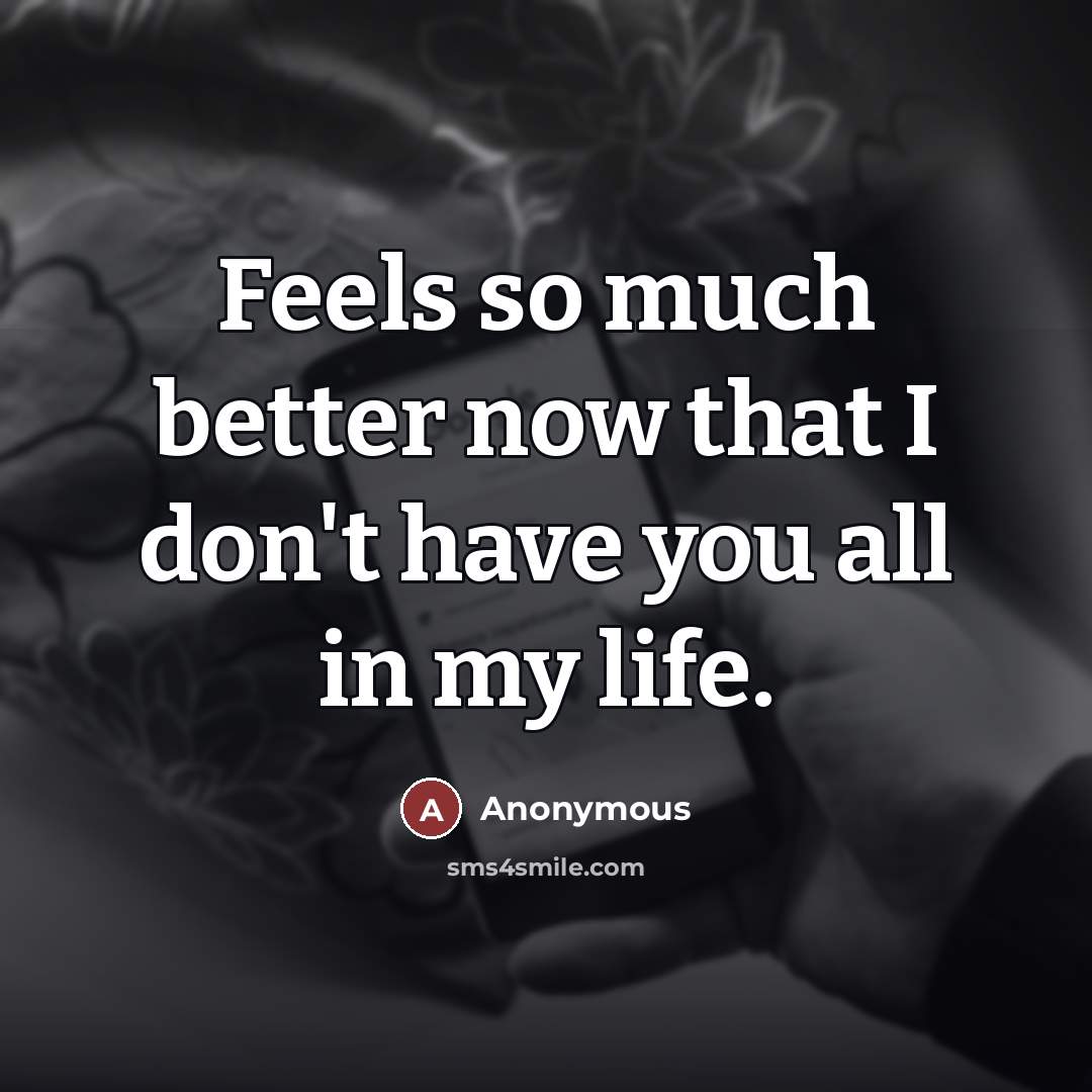 “Feels so much better now that I don't have you…” quote by Anonymous
