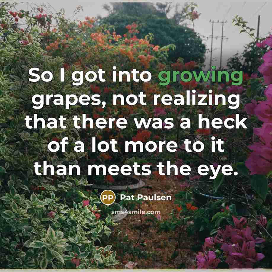 “So I got into growing grapes, not realizing that there…” quote by Pat Paulsen