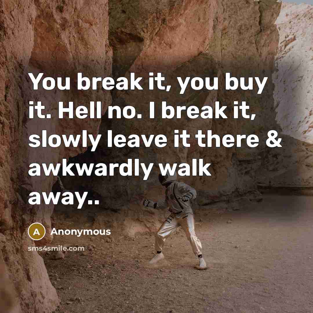 “You break it, you buy it. Hell no. I break…” quote by Anonymous