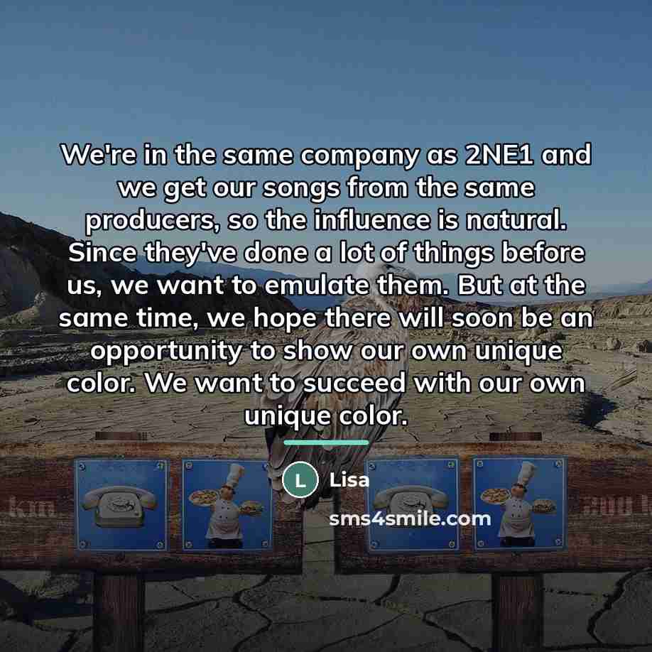“We're in the same company as 2NE1 and we get…” quote by Lisa