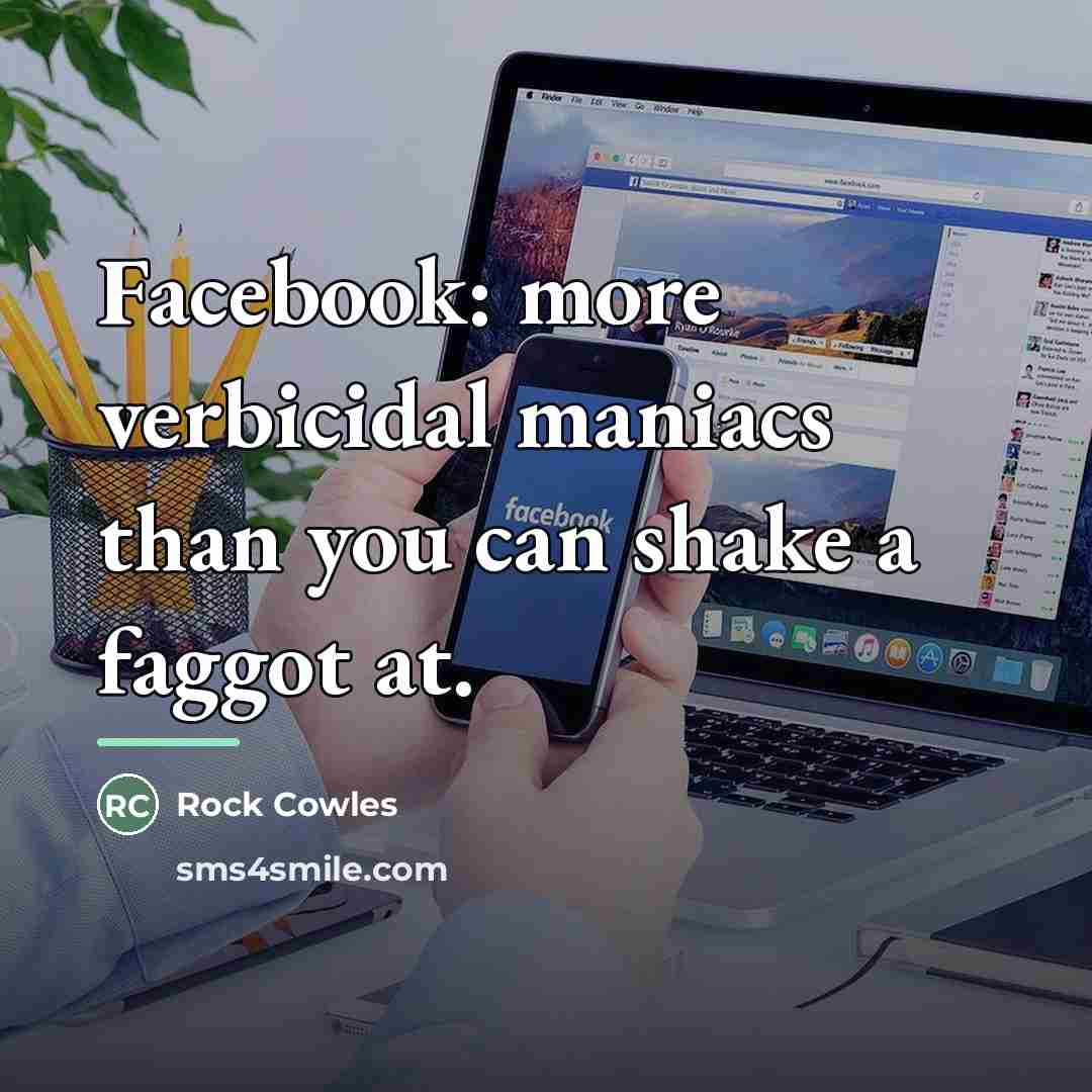 “Facebook: more verbicidal maniacs than you can shake a faggot…” quote by Rock Cowles