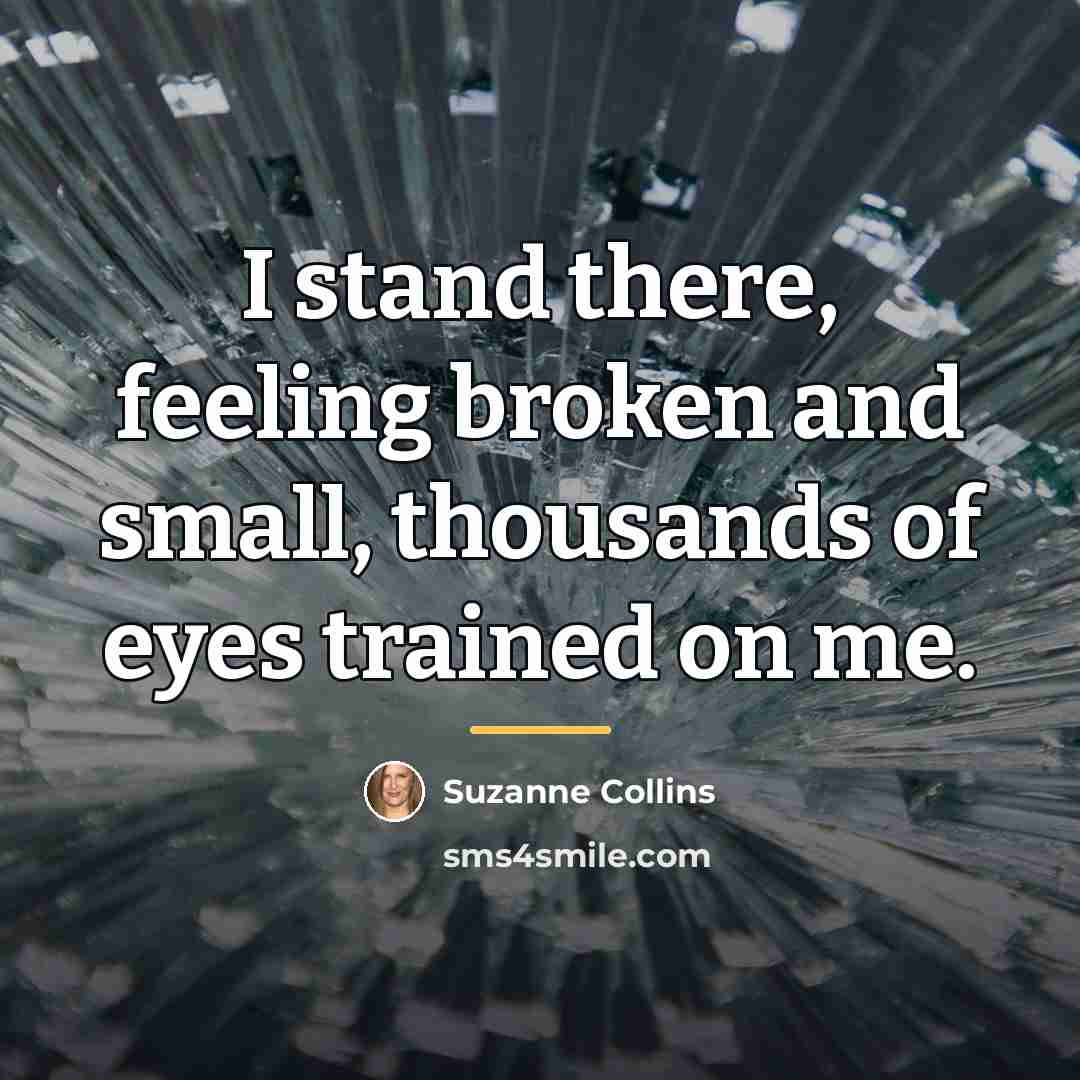 “I stand there, feeling broken and small, thousands of eyes…” quote by Suzanne Collins
