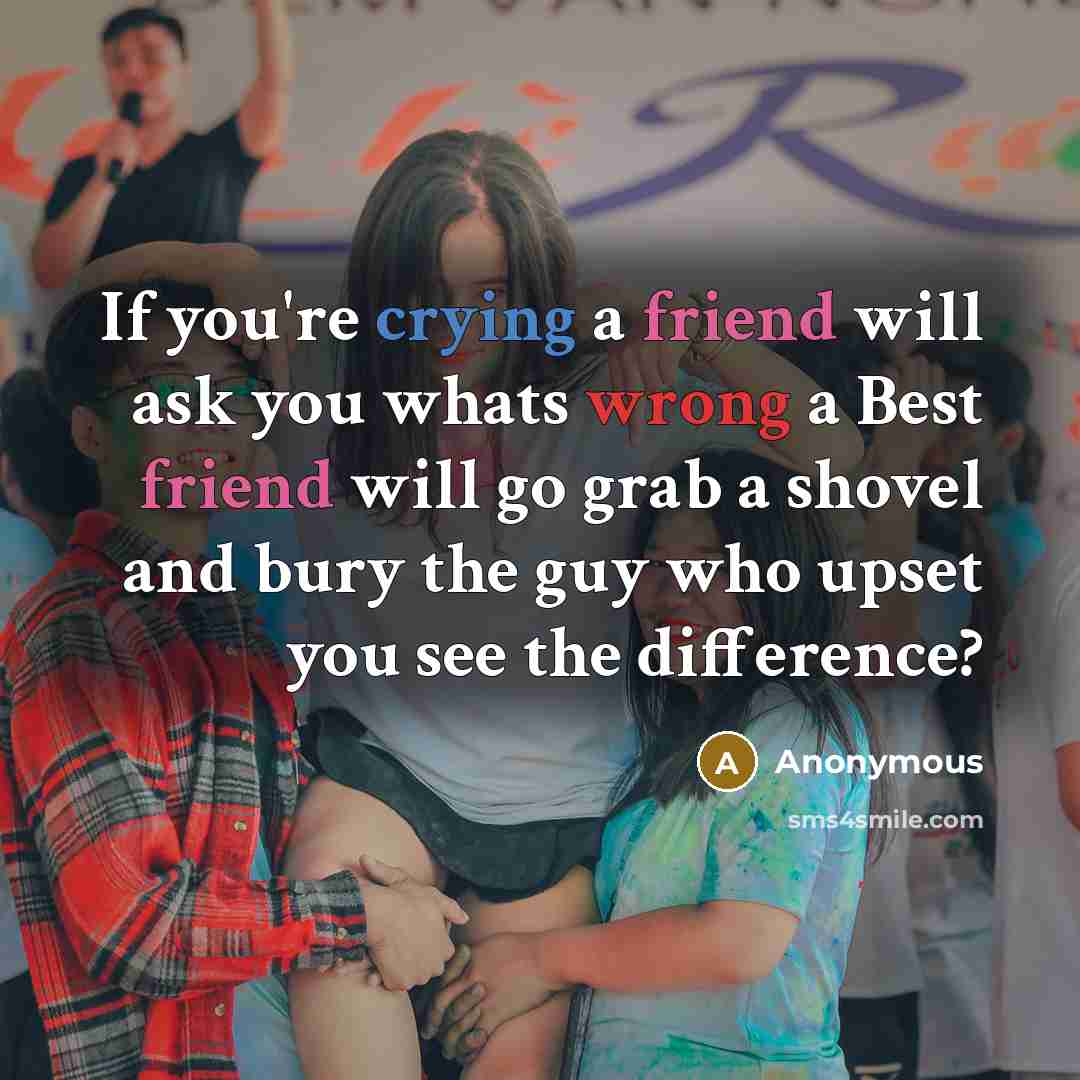“If you're crying a friend will ask you whats wrong…” quote by Anonymous