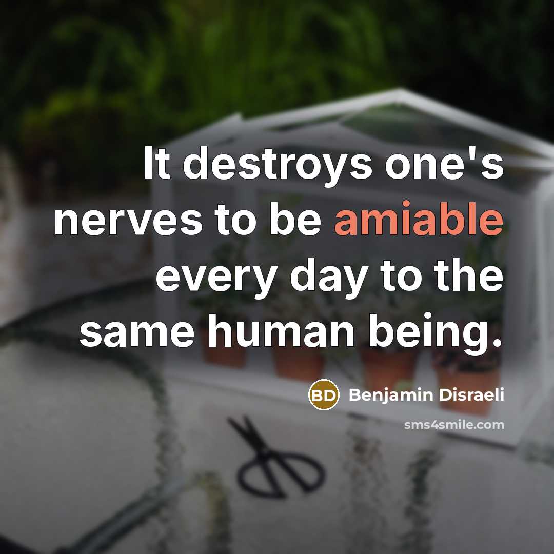 “It destroys one's nerves to be amiable every day to…” quote by Benjamin Disraeli
