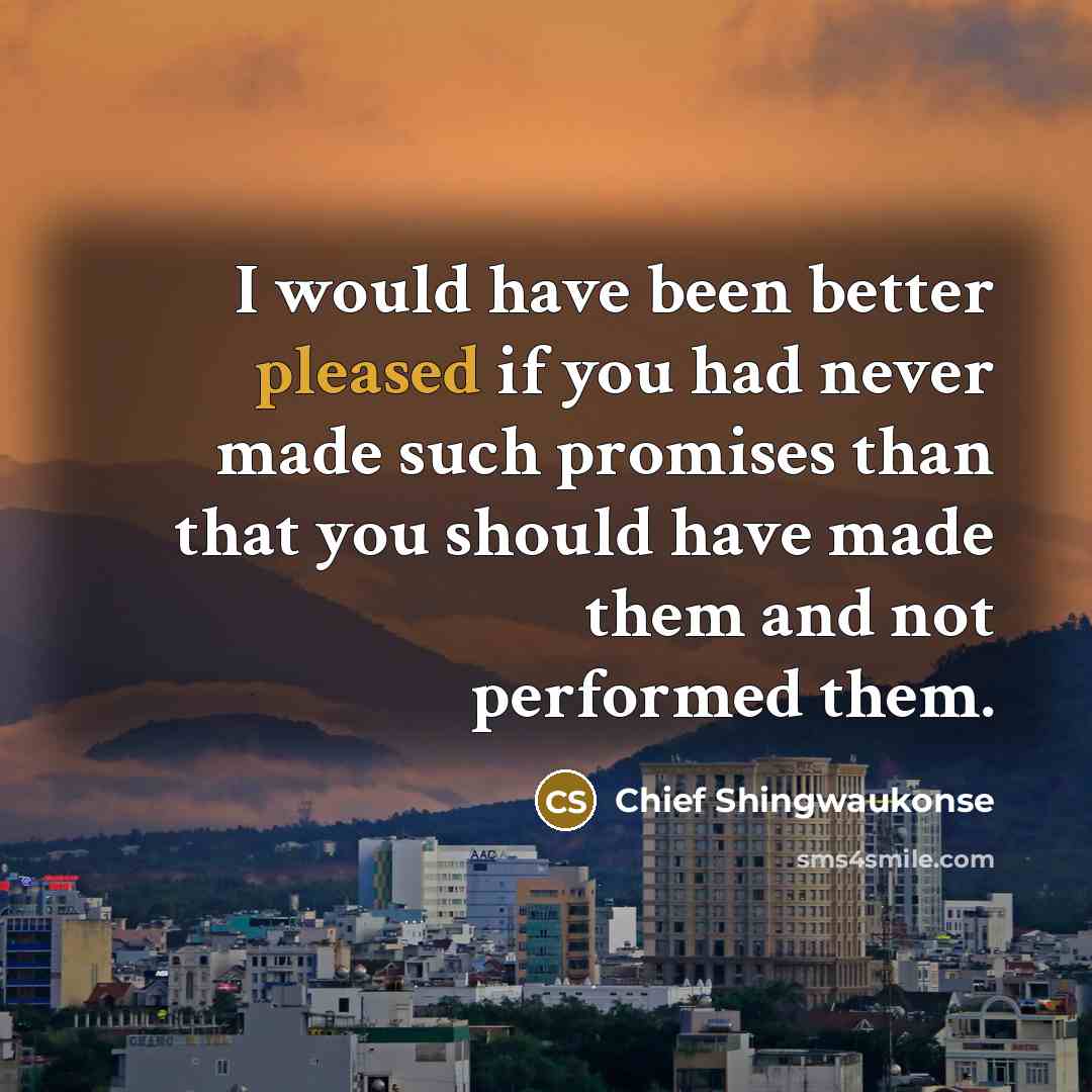 “I would have been better pleased if you had never made such promises than that you should have made them and not performed them.” quote by Chief Shingwaukonse
