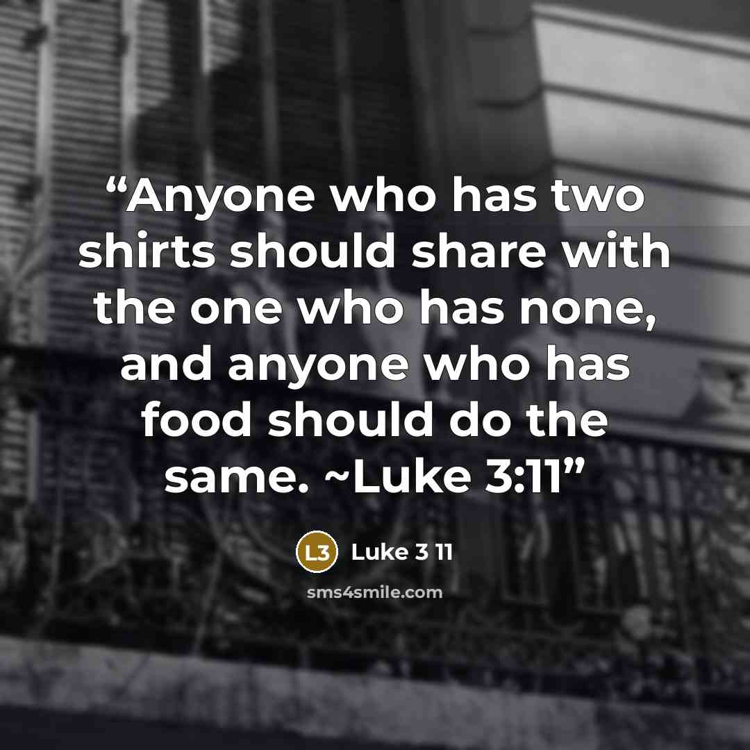 “Anyone who has two shirts should share with the one who has none, and anyone who has food should do the same. ~Luke 3:11” quote by Luke 3 11