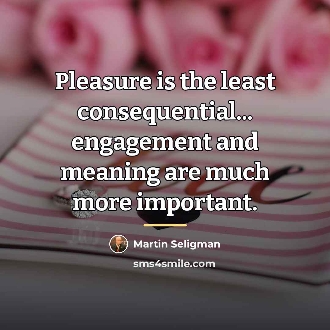 “Pleasure is the least consequential... engagement and meaning are much…” quote by Martin Seligman