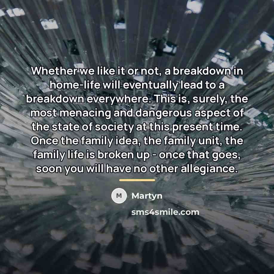 “Whether we like it or not, a breakdown in home-life…” quote by Martyn