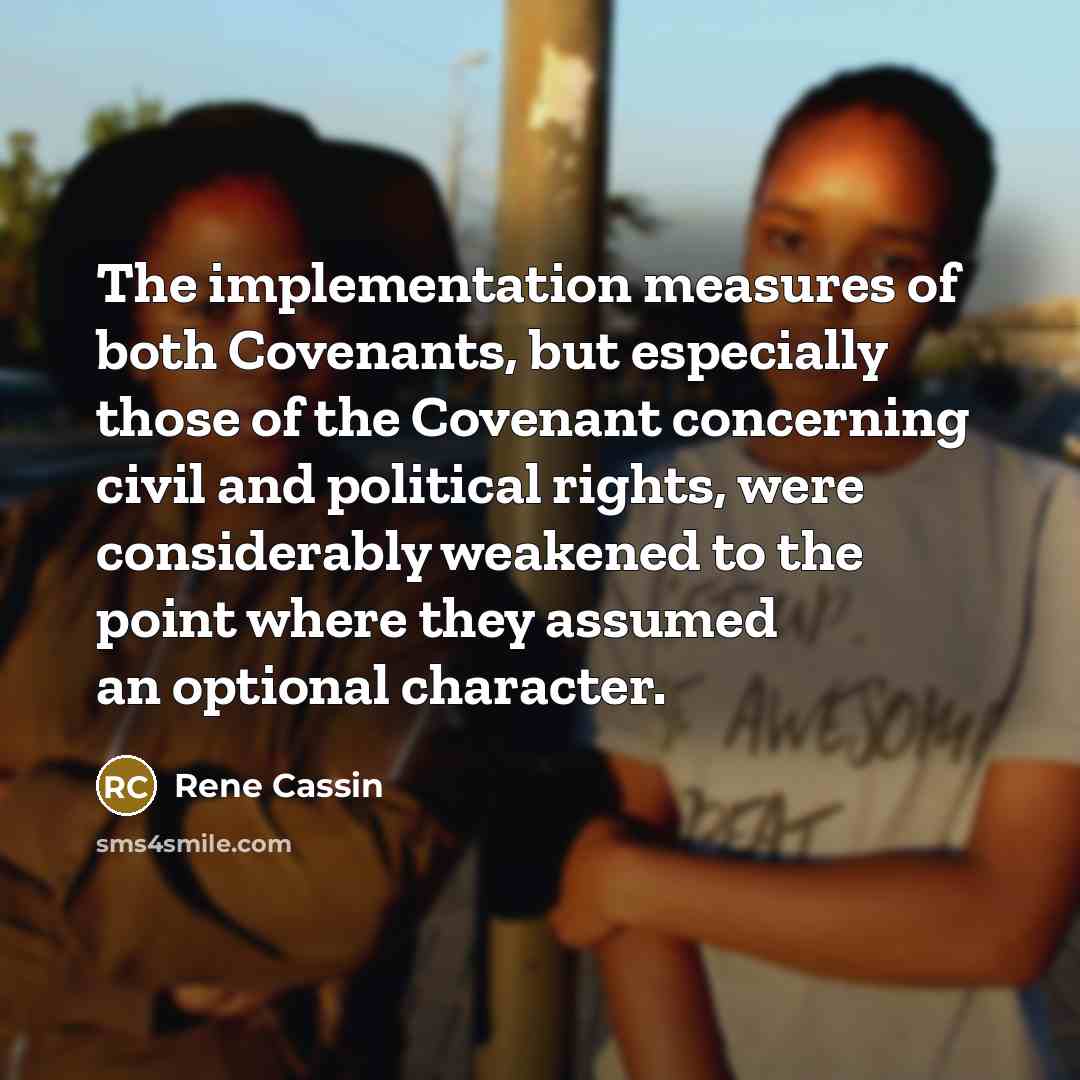“The implementation measures of both Covenants, but especially those of…” quote by Rene Cassin