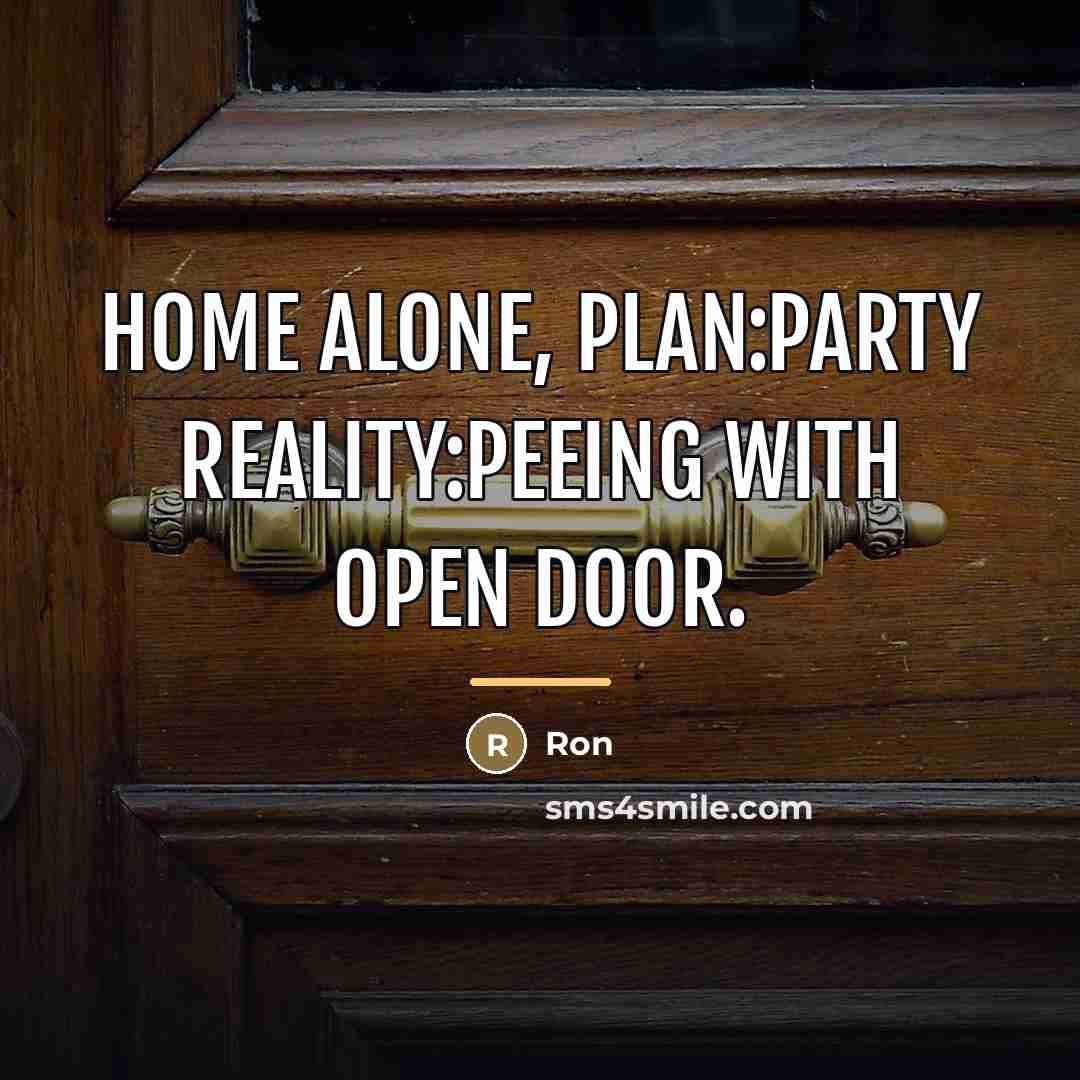 “Home alone, plan:party reality:peeing with open door.…” quote by Ron