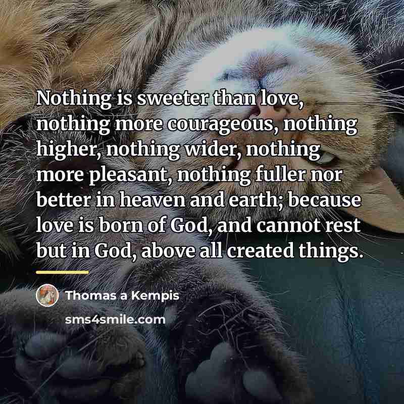 “Nothing is sweeter than love, nothing more courageous, nothing higher,…” quote by Thomas a Kempis