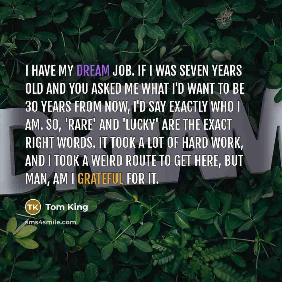 “I have my dream job. If I was seven years…” quote by Tom King