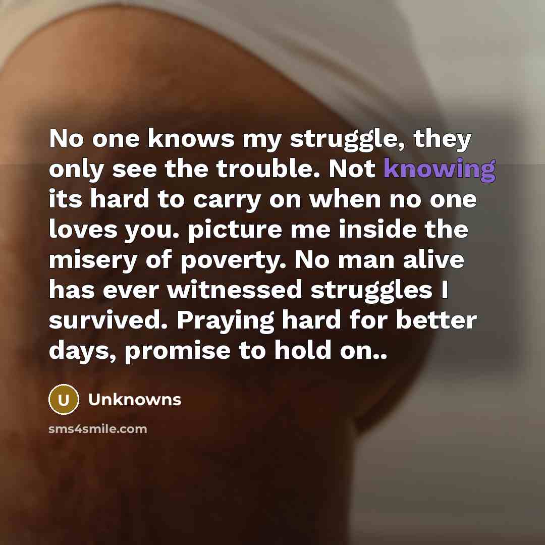 “No one knows my struggle, they only see the trouble.…” quote by Unknowns