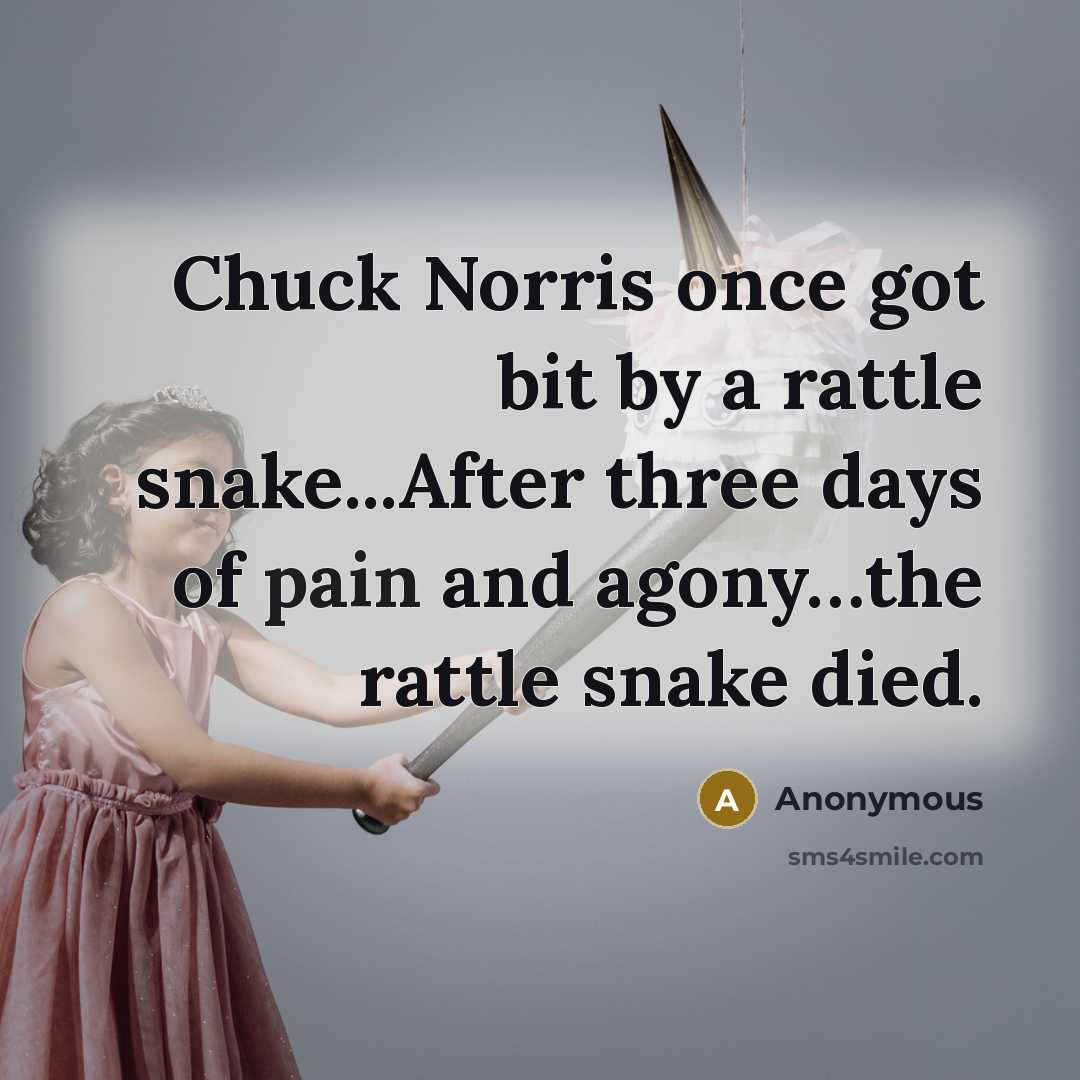 “Chuck Norris once got bit by a rattle snake...After three days of pain and agony…the rattle snake died.” quote by Anonymous