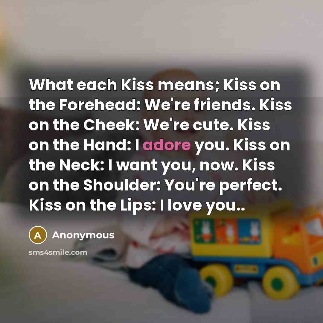 “What each Kiss means; Kiss on the Forehead: We're friends.…” quote by Anonymous