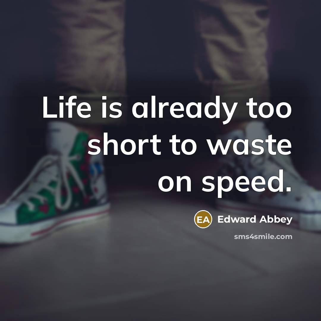 “Life is already too short to waste on speed.…” quote by Edward Abbey