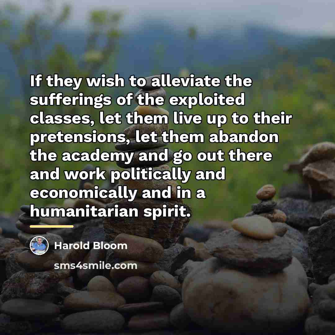 “If they wish to alleviate the sufferings of the exploited…” quote by Harold Bloom