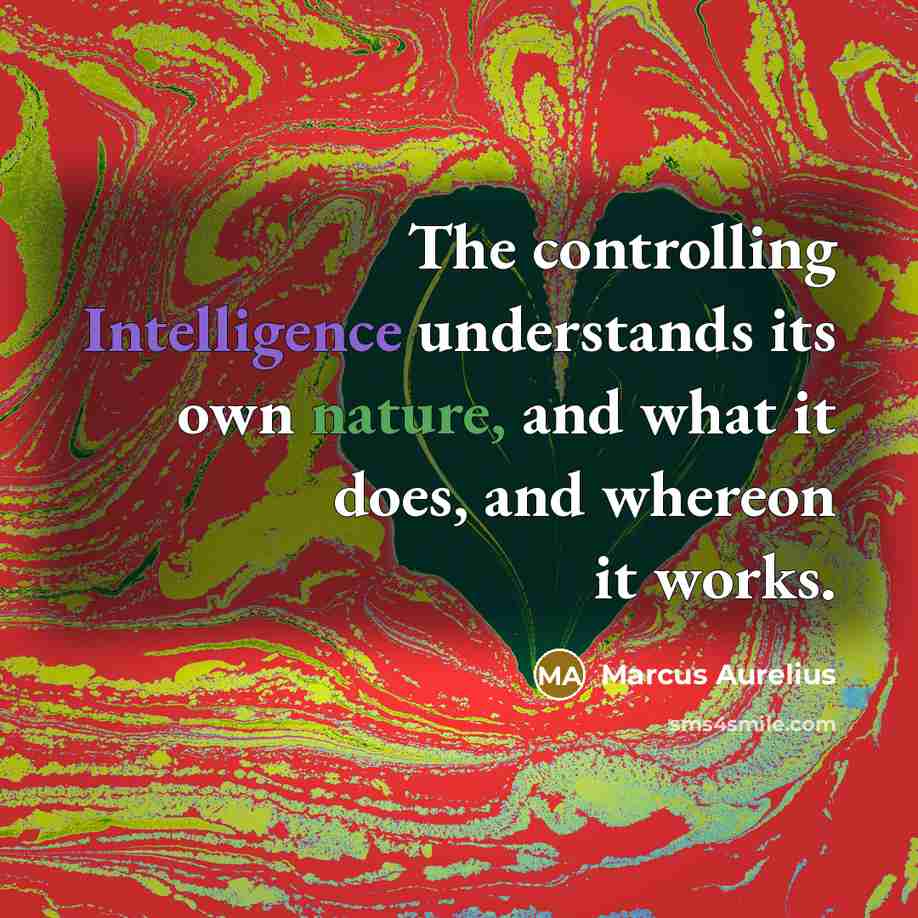 “The controlling Intelligence understands its own nature, and what it does, and whereon it works.” quote by Marcus Aurelius