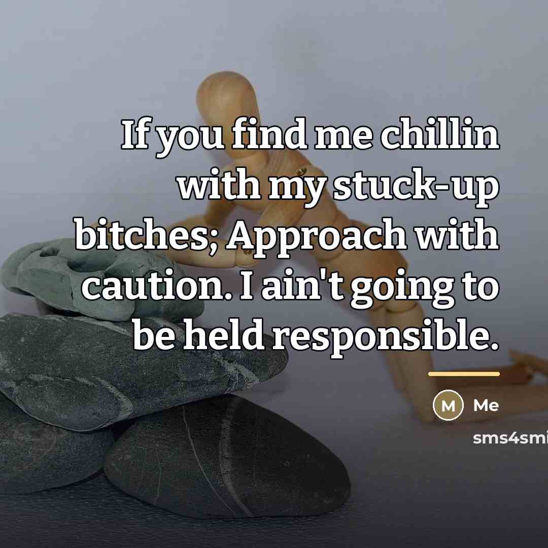 “If you find me chillin with my stuck-up bitches; Approach…” quote by Me