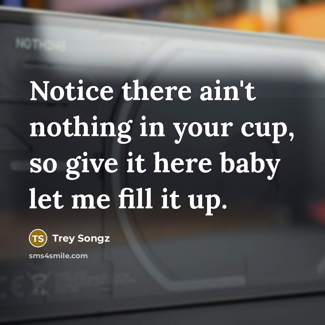 “Notice there ain't nothing in your cup, so give it…” quote by Trey Songz