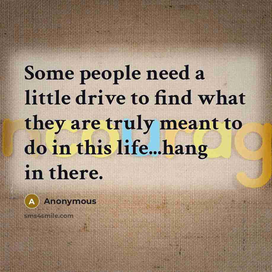 “Some people need a little drive to find what they are truly meant to do in this life...hang in there.” quote by Anonymous