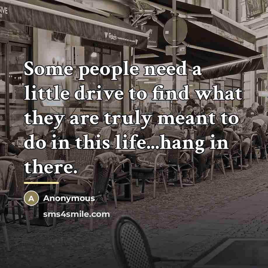 “Some people need a little drive to find what they are truly meant to do in this life...hang in there.” quote by Anonymous