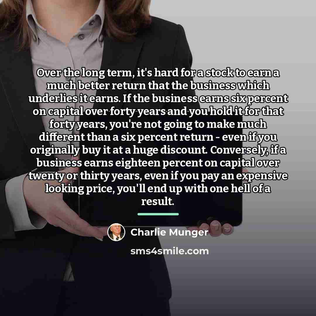 “Over the long term, it's hard for a stock to…” quote by Charlie Munger