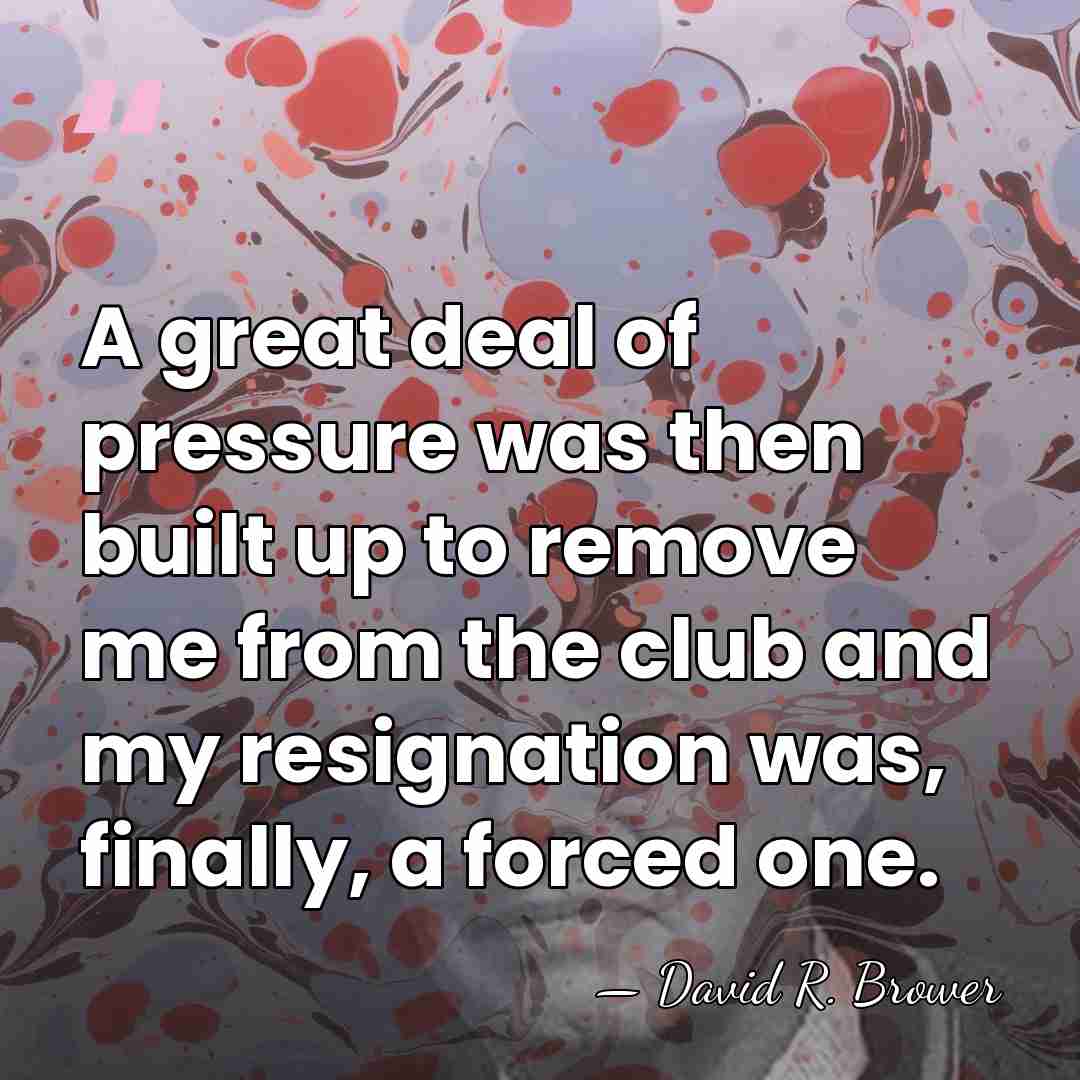 A great deal of pressure was then built up to remove me&hellip; - David R. Brower