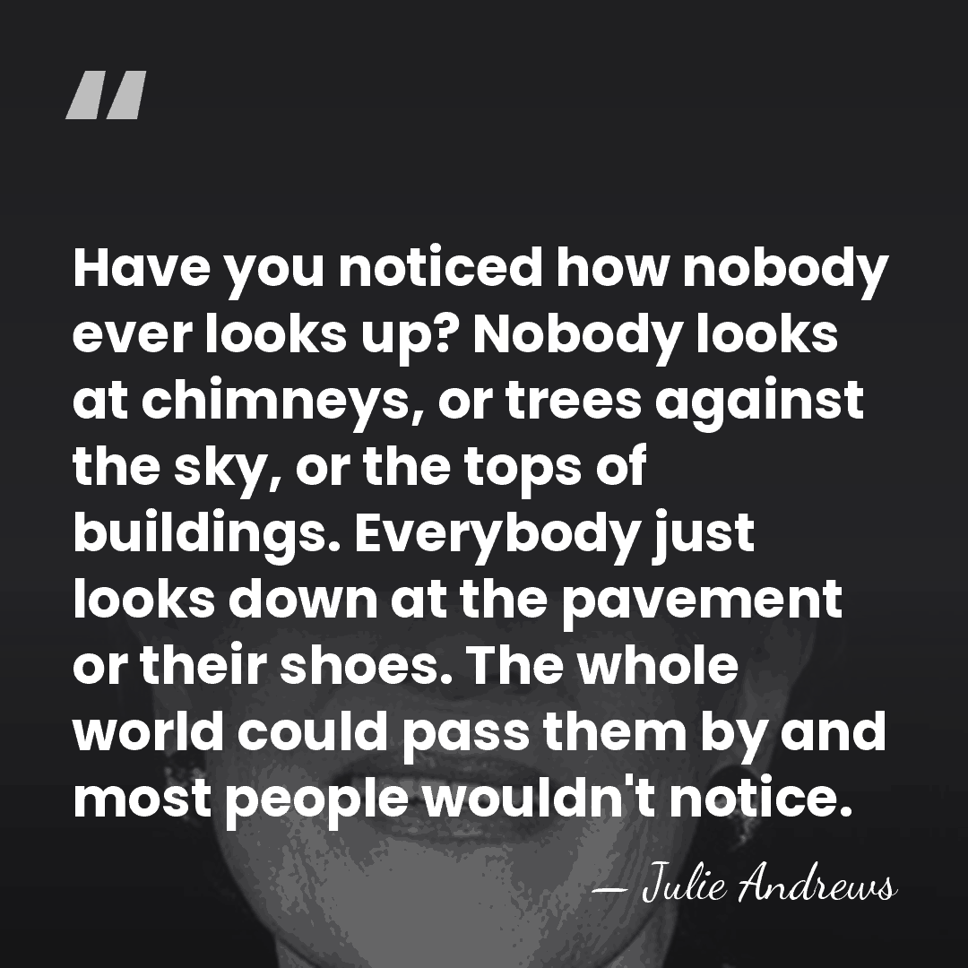 Have you noticed how nobody ever looks up? Nobody looks at chimneys,&hellip; - Julie Andrews