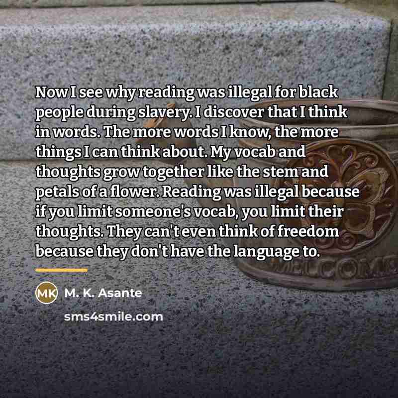 “Now I see why reading was illegal for black people…” quote by M. K. Asante