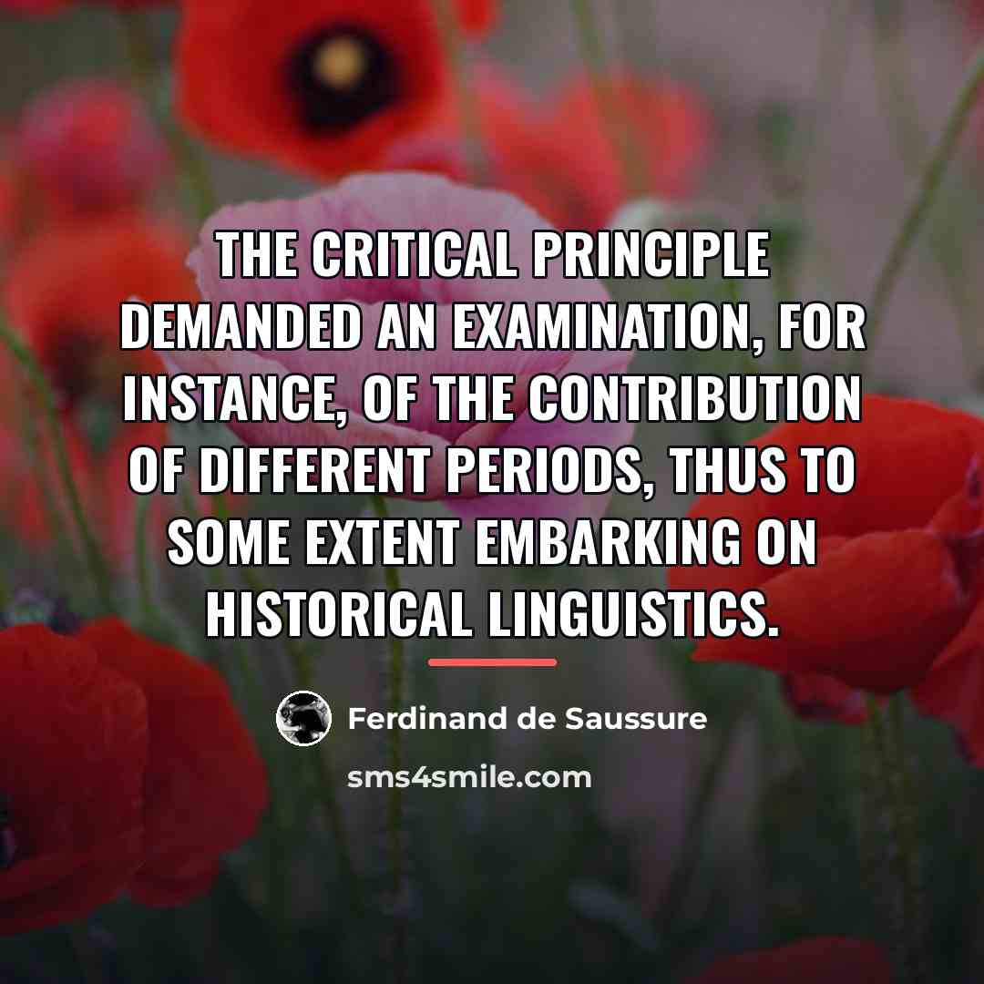 “The critical principle demanded an examination, for instance, of the…” quote by Ferdinand de Saussure
