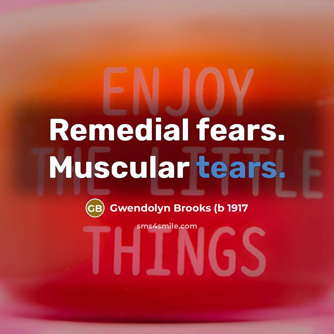“Remedial fears. Muscular tears.…” quote by Gwendolyn Brooks (b 1917