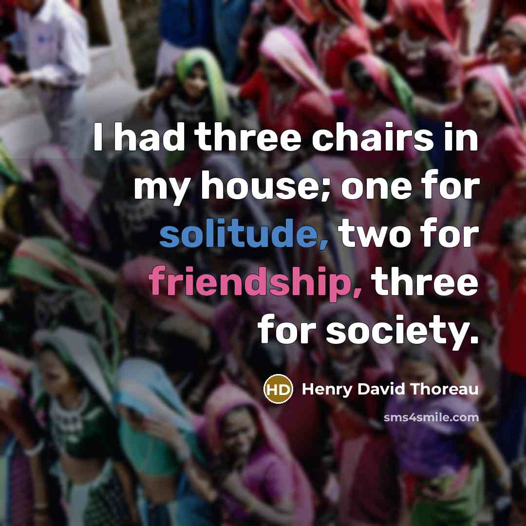 “I had three chairs in my house; one for solitude, two for friendship, three for society.” quote by Henry David Thoreau