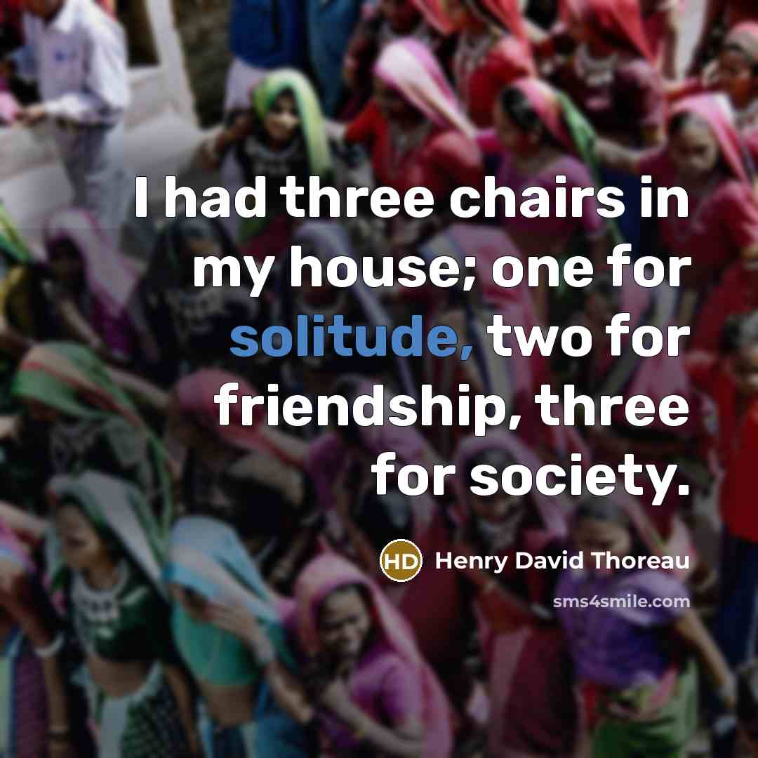 “I had three chairs in my house; one for solitude,…” quote by Henry David Thoreau