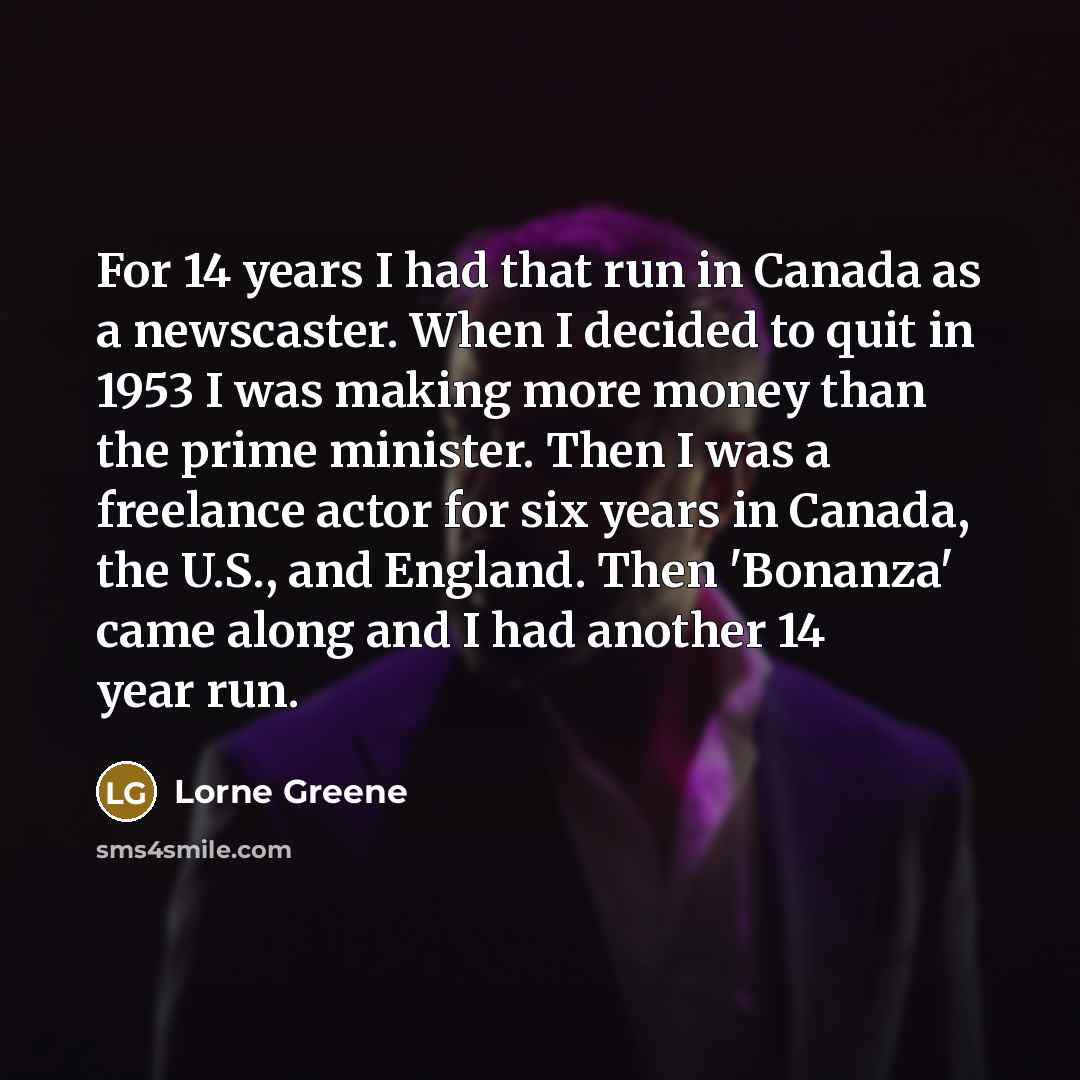 “For 14 years I had that run in Canada as…” quote by Lorne Greene