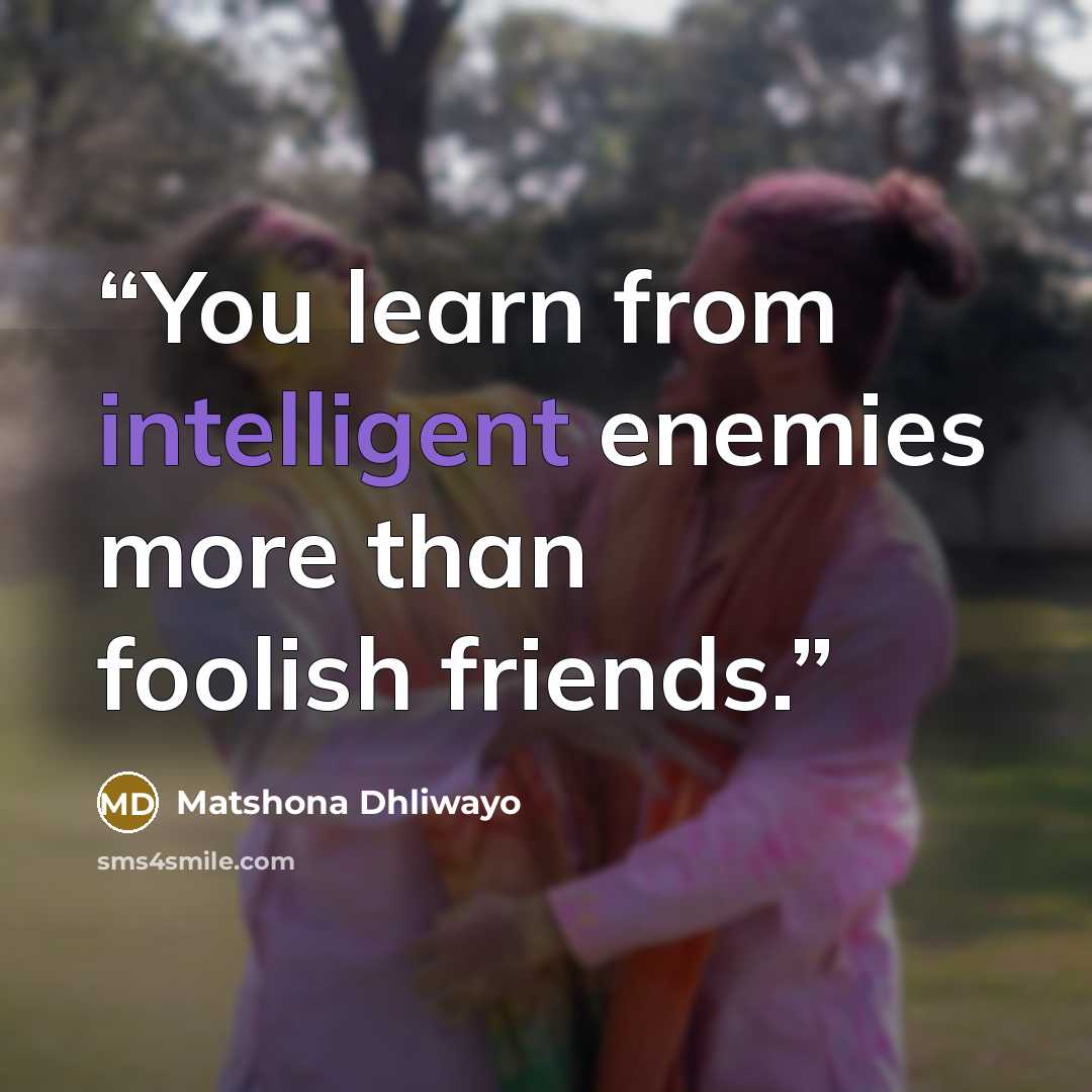 “You learn from intelligent enemies more than foolish friends.” quote by Matshona Dhliwayo