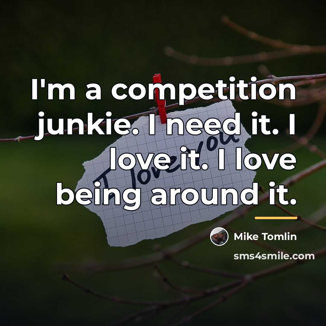 “I'm a competition junkie. I need it. I love it.…” quote by Mike Tomlin