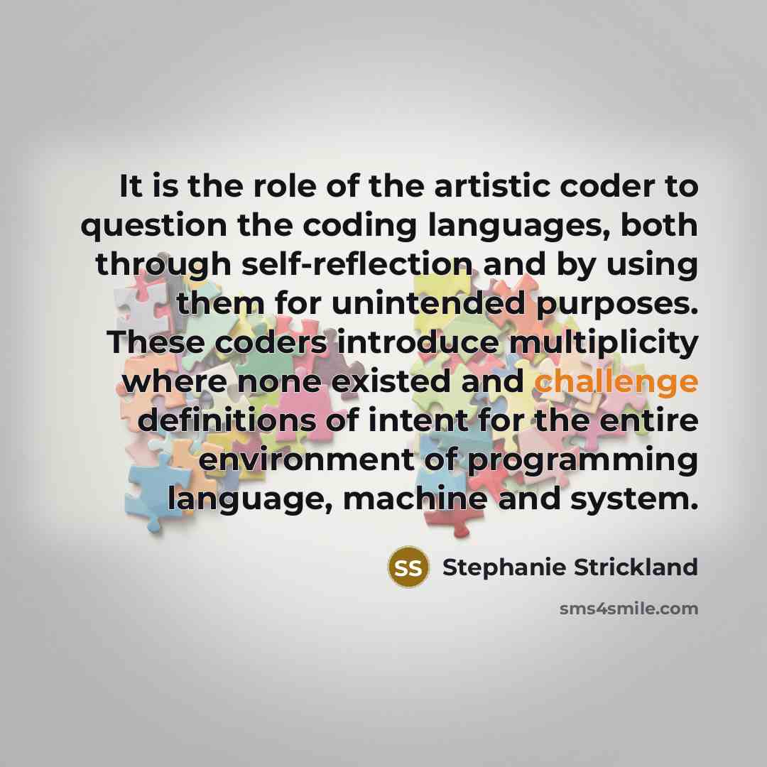“It is the role of the artistic coder to question…” quote by Stephanie Strickland