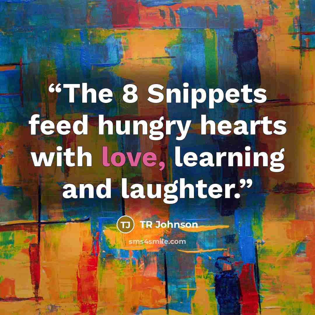 “The 8 Snippets feed hungry hearts with love, learning and laughter.” quote by TR Johnson
