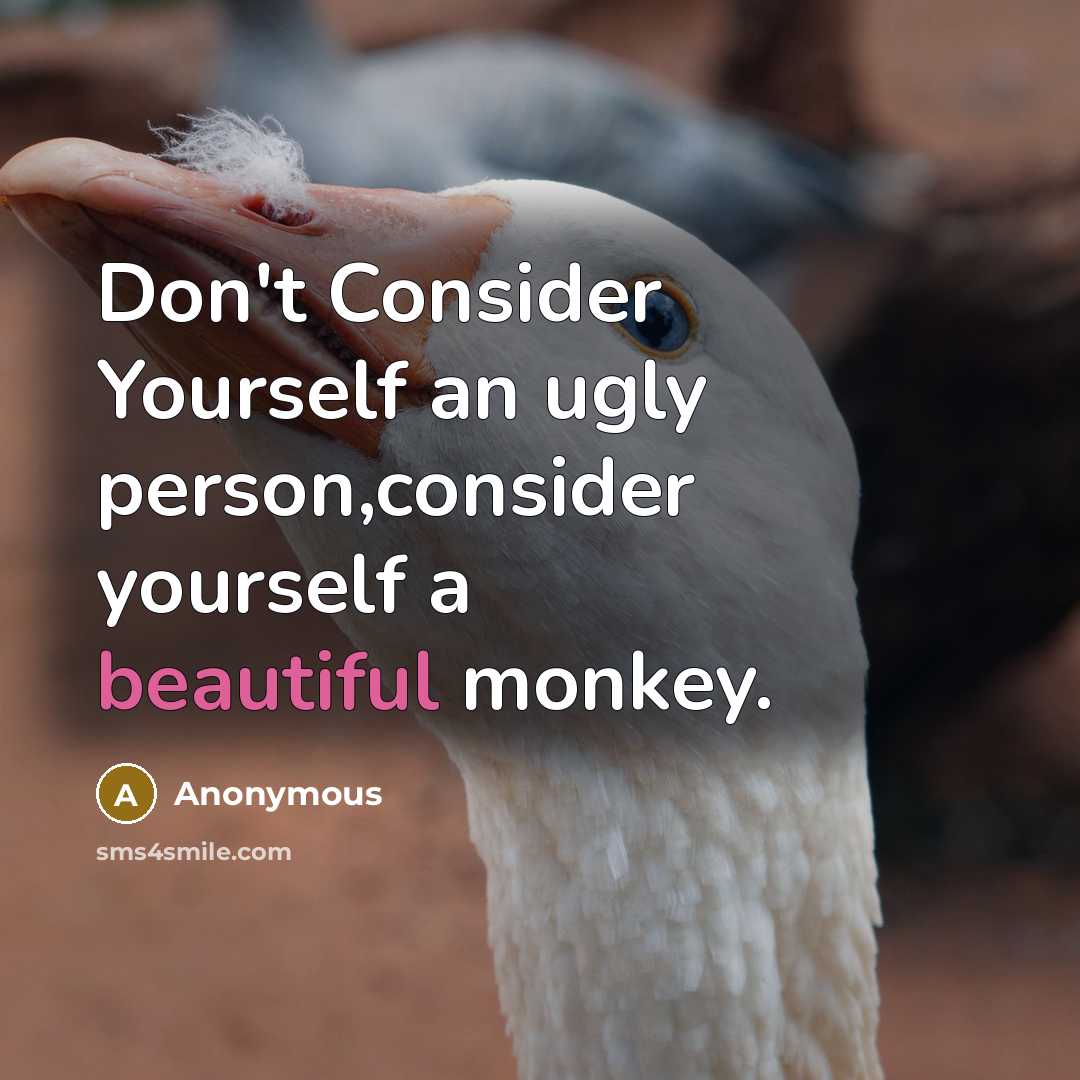 “Don't Consider Yourself an ugly person,consider yourself a beautiful monkey.…” quote by Anonymous
