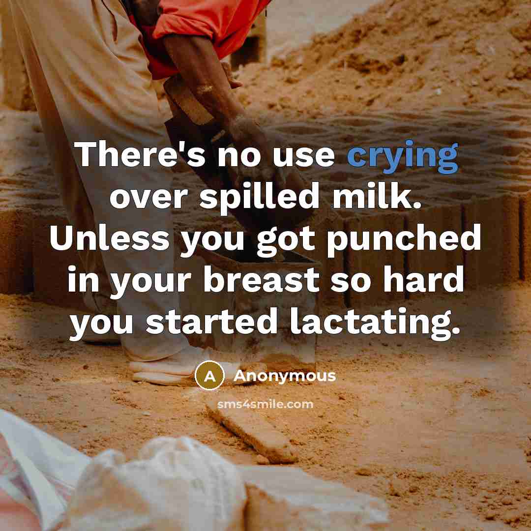 “There's no use crying over spilled milk. Unless you got punched in your breast so hard you started lactating.” quote by Anonymous