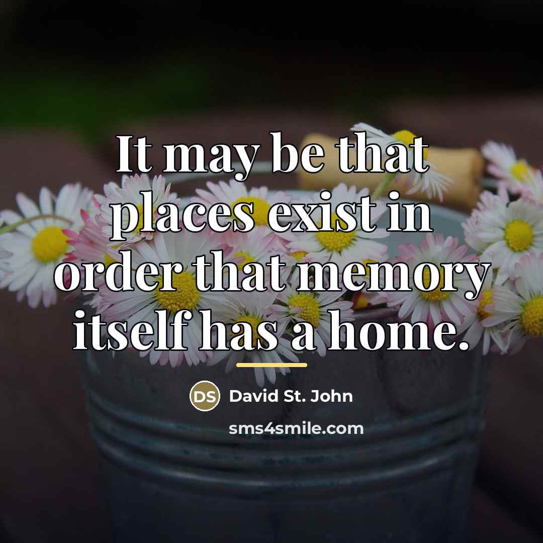 “It may be that places exist in order that memory…” quote by David St. John