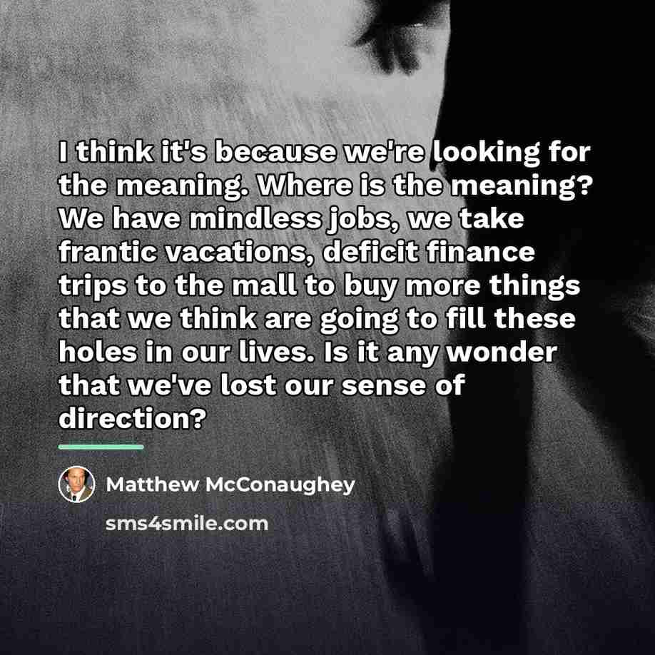 “I think it's because we're looking for the meaning. Where…” quote by Matthew McConaughey