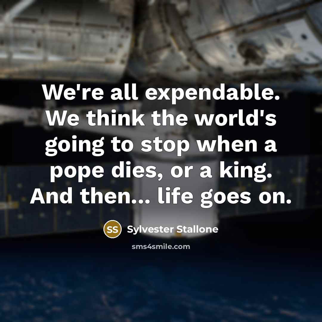 “We're all expendable. We think the world's going to stop…” quote by Sylvester Stallone