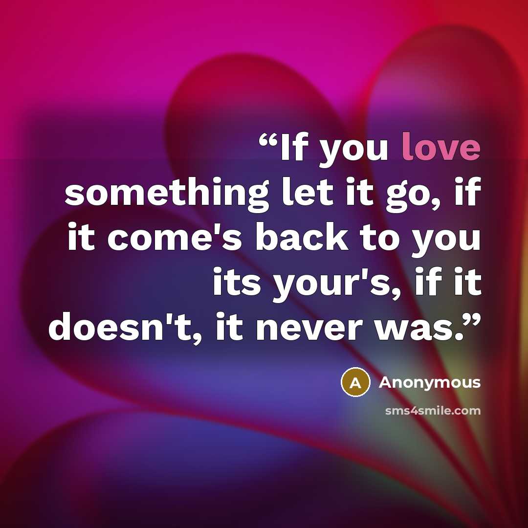 “If you love something let it go, if it come's back to you its your's, if it doesn't, it never was.” quote by Anonymous